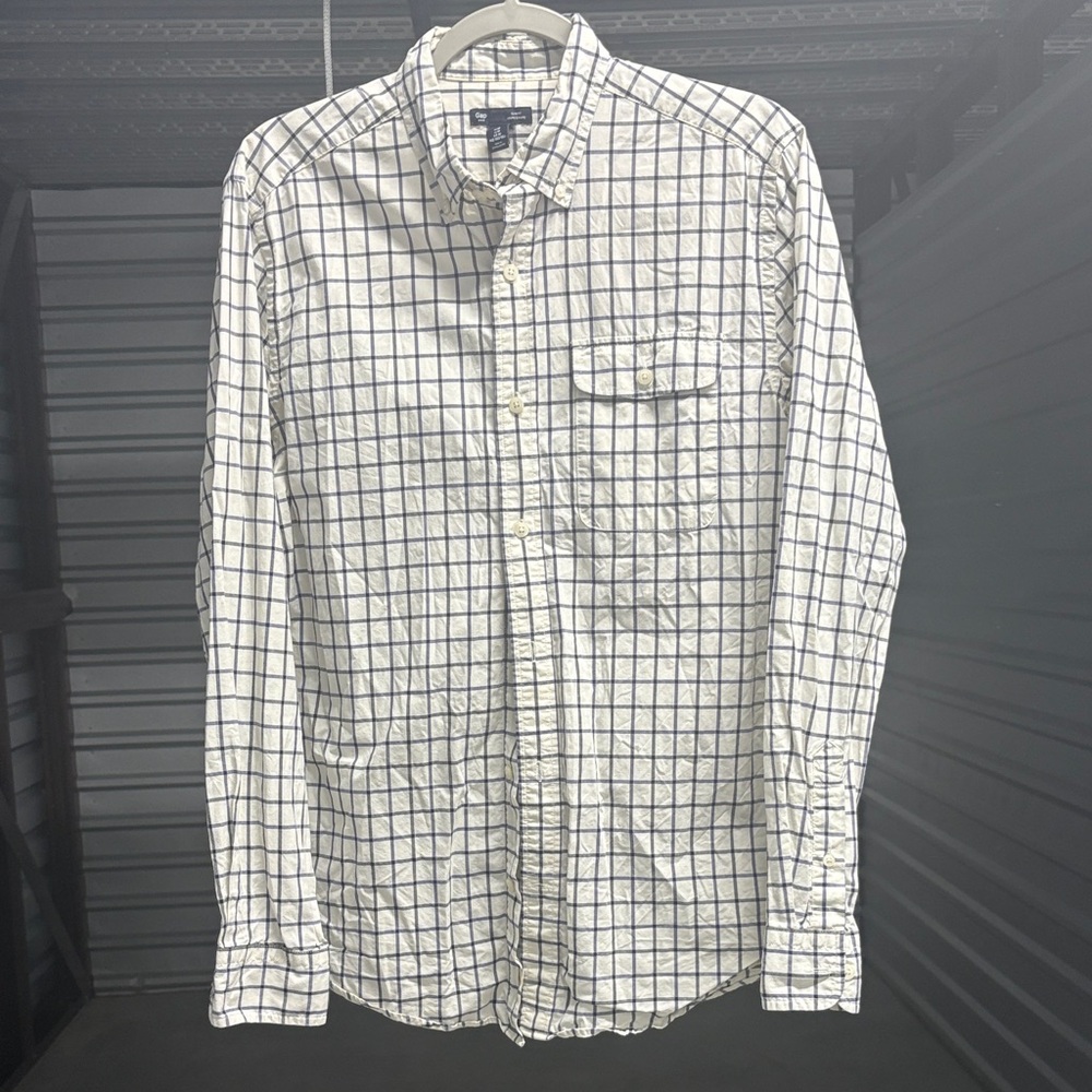 GAP White and Navy Checkered Shirt